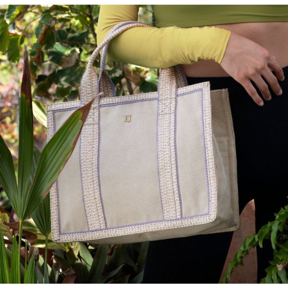 Eric Javits New York Lil Côte d’Azur Beige Purple Tote Bag Canvas Shoulder Bag